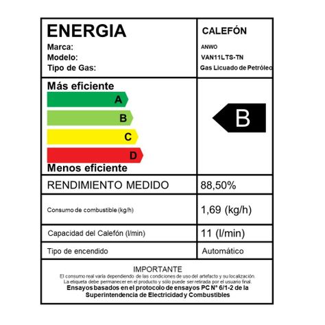 Calefon Anwo 11 Litros Gas Licuado Tiro Natural Hitech Hydro 22-5