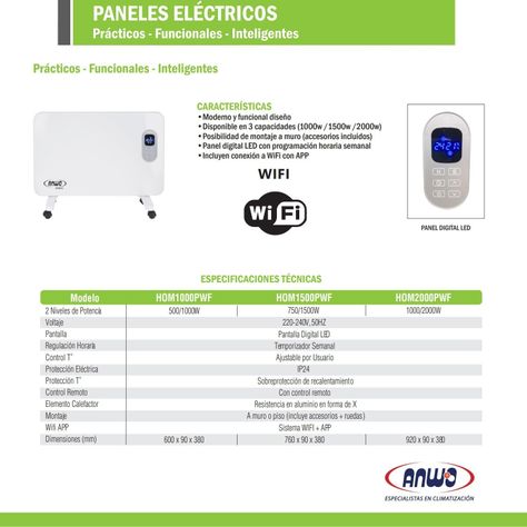 Estufa Eléctrica Anwo Panel Convectivo HOM2000PWF 2000W C/Wifi Programable-4