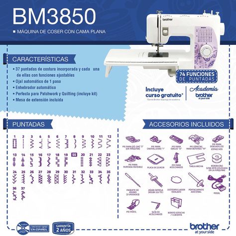 Máquina De Coser Mecánica BM3850 37 Puntadas Mesa Extensible-4