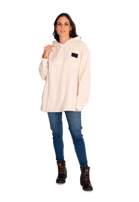 Polerón Unisex Microfleece Pullover Hoodie Beige-3