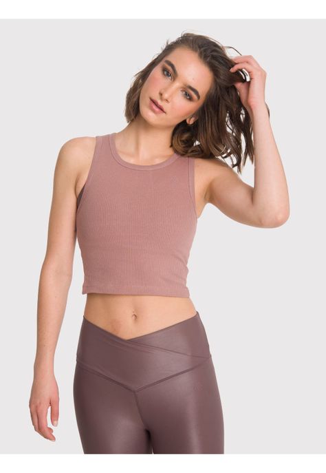 Polera deportiva Mujer Crop Tank Livia Café Claro-0