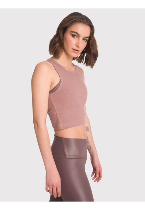 Polera deportiva Mujer Crop Tank Livia Café Claro-3
