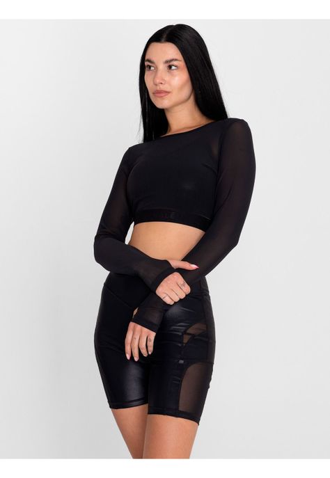 Crop Top Transparente Ls SAINTMALĒ Negro Mujer-3