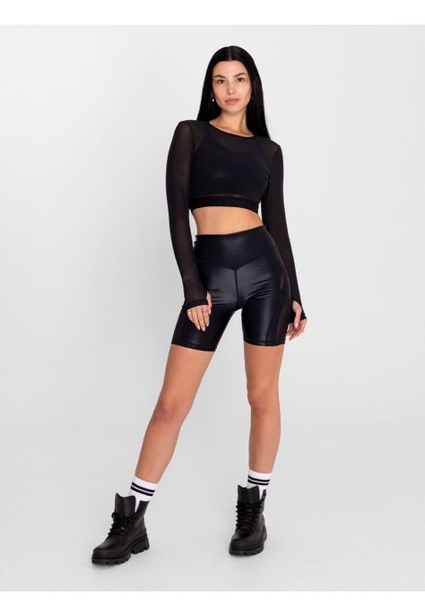 Crop Top Transparente Ls SAINTMALĒ Negro Mujer-4
