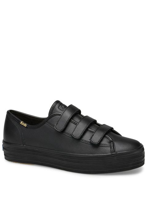 Zapatilla Triple Velcro Cuero Negra-0