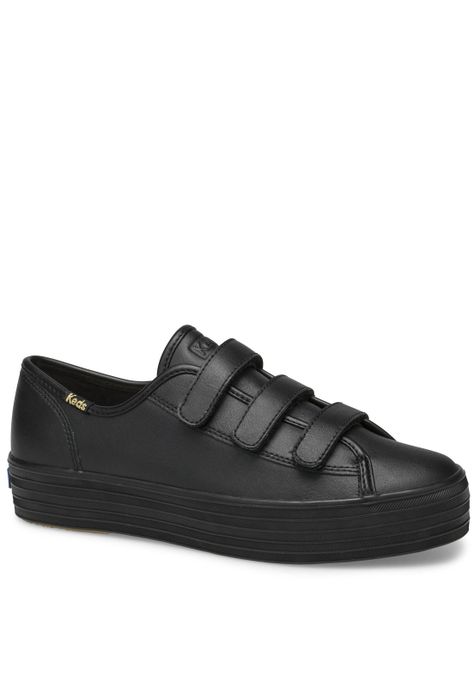Zapatilla Triple Velcro Cuero Negra-1