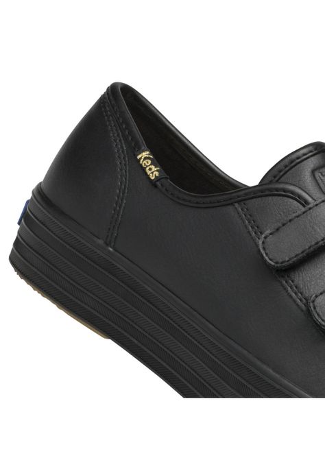 Zapatilla Triple Velcro Cuero Negra-3