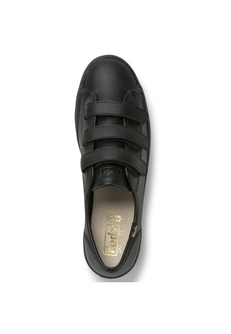 Zapatilla Triple Velcro Cuero Negra-4