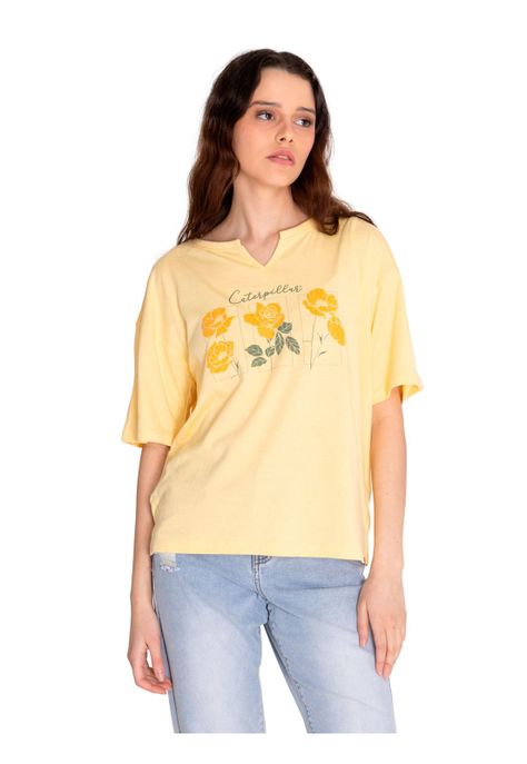 Polera Manga Corta Mujer Notch Neck Novelt Amarillo-1