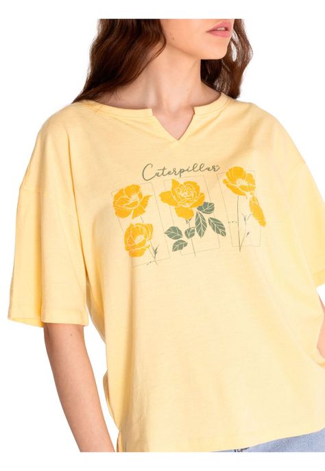Polera Manga Corta Mujer Notch Neck Novelt Amarillo-4