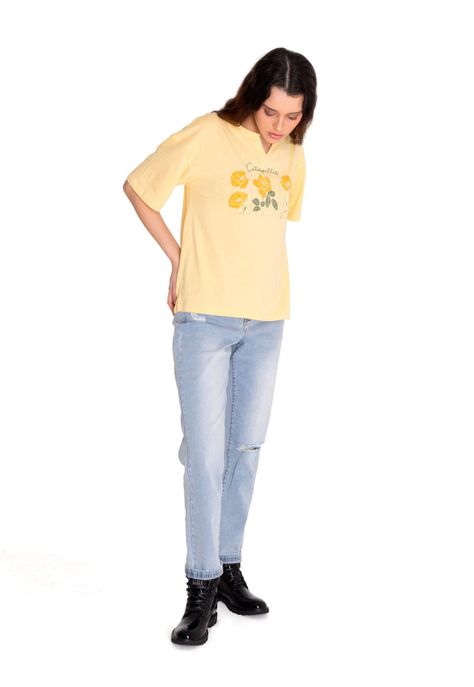 Polera Manga Corta Mujer Notch Neck Novelt Amarillo-5