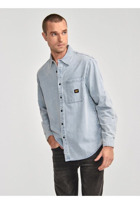 Camisa Manga Larga Hombre Denim LS Shirt Azul Claro-1