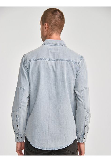 Camisa Manga Larga Hombre Denim LS Shirt Azul Claro-4