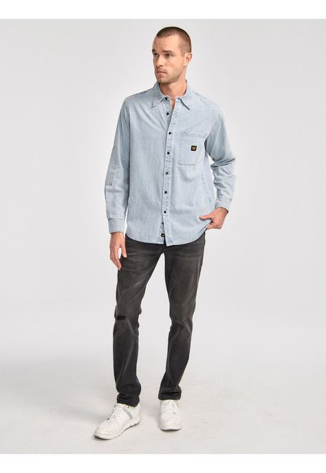 Camisa Manga Larga Hombre Denim LS Shirt Azul Claro-5