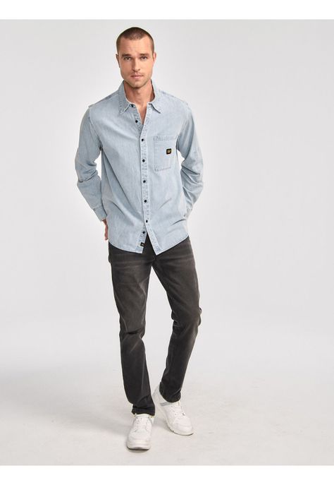 Camisa Manga Larga Hombre Denim LS Shirt Azul Claro-6