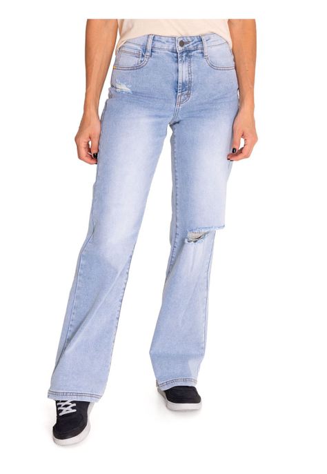 Jeans Wide Leg Mujer Triblend Stretch Denim Gris CAT-0