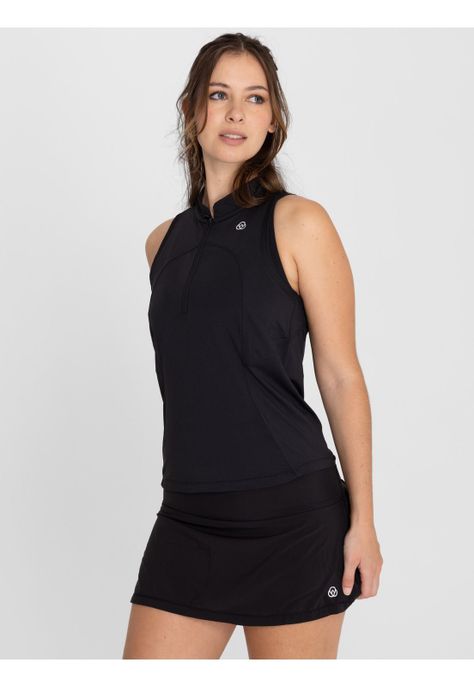 Polera deportiva Mujer Tank Half Zipper Negro-5
