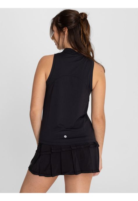 Polera deportiva Mujer Tank Half Zipper Negro-6