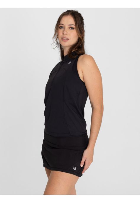 Polera deportiva Mujer Tank Half Zipper Negro-7
