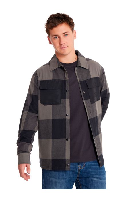Camisa Manga Larga Hombre Flannel Snap Front Negro-0