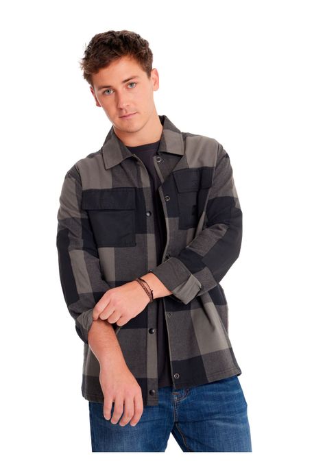 Camisa Manga Larga Hombre Flannel Snap Front Negro-4