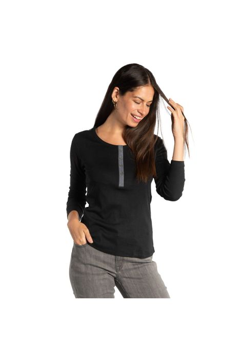 Polera Manga Larga  Mujer W Fdtn Modal Henley Negro-0