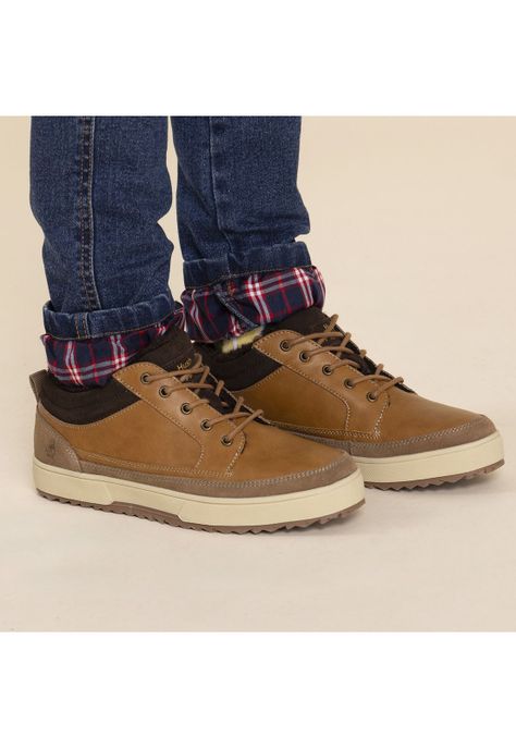 Zapatilla Cuero Niño Slalom Low Café-1