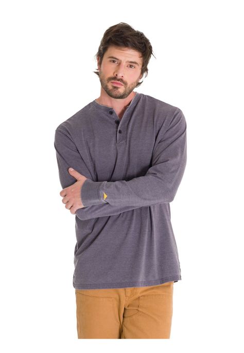 Polera Burnout Henley Hombre Gris Oscuro-0