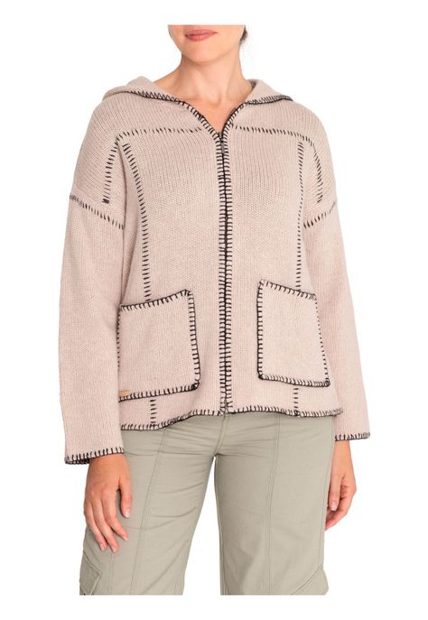 Sweater Fibras Recicladas Mujer Canela Blanco-4