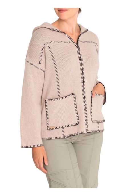 Sweater Fibras Recicladas Mujer Canela Blanco-5
