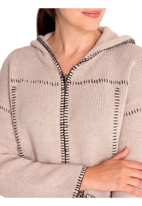 Sweater Fibras Recicladas Mujer Canela Blanco-7