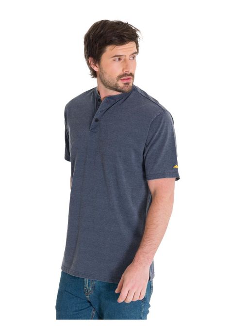Polera Burnout Henley Hombre Azul-1