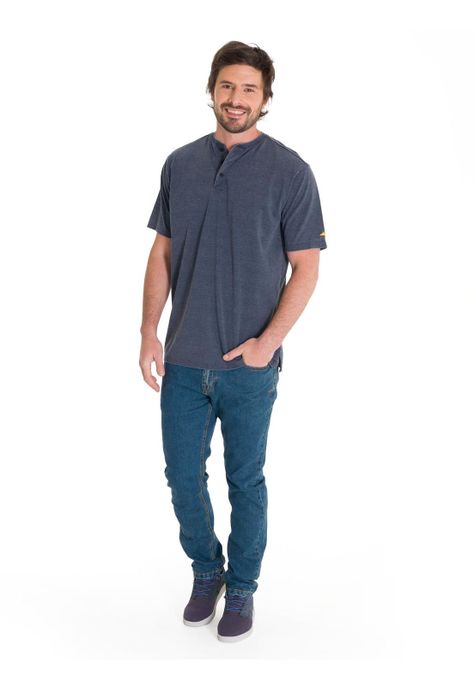 Polera Burnout Henley Hombre Azul-5