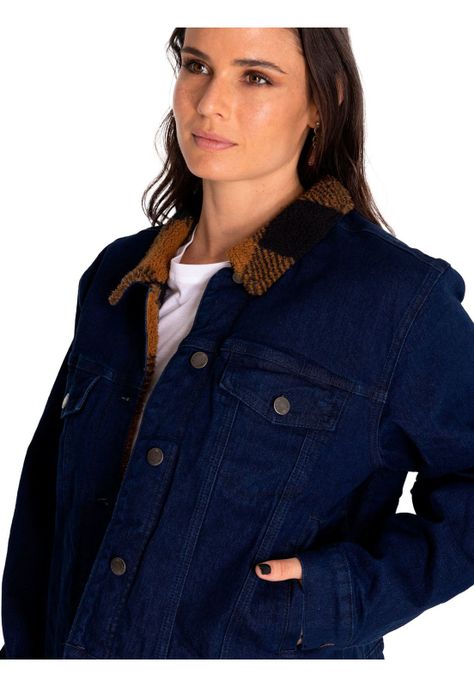 Chaqueta Denim Mujer Denim Plaid-Lined Jacket Azul-4