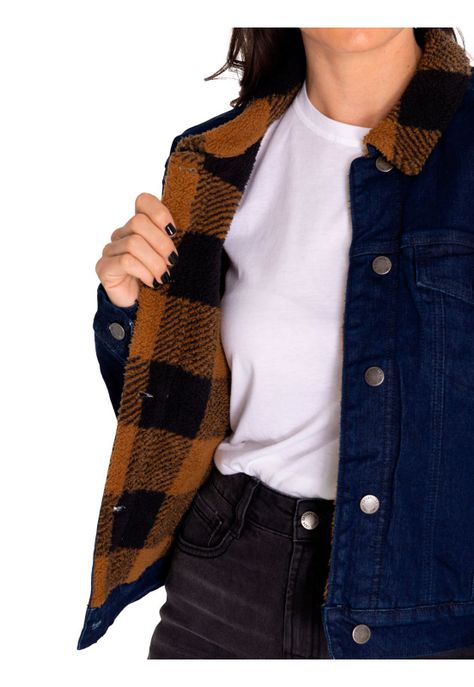 Chaqueta Denim Mujer Denim Plaid-Lined Jacket Azul-5