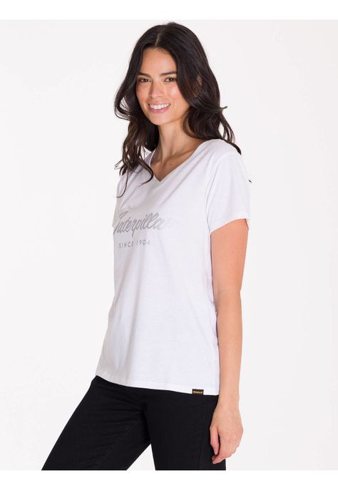 Polera Metallic Script V-Neck Mujer Blanca-0