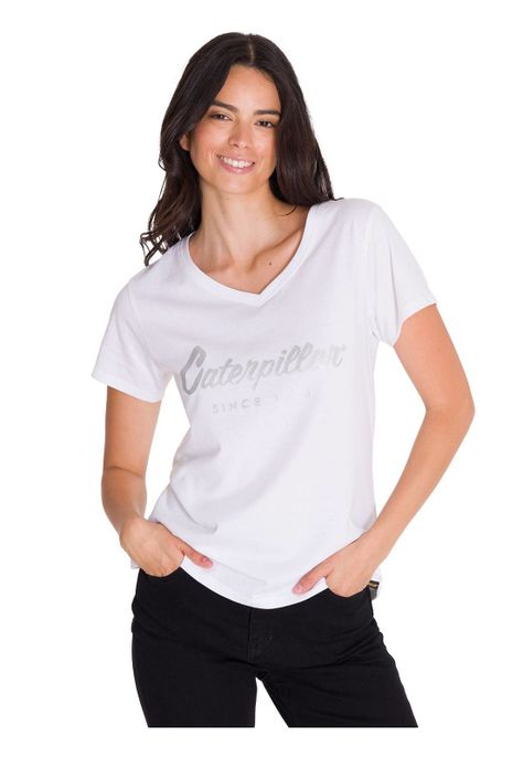 Polera Metallic Script V-Neck Mujer Blanca-1