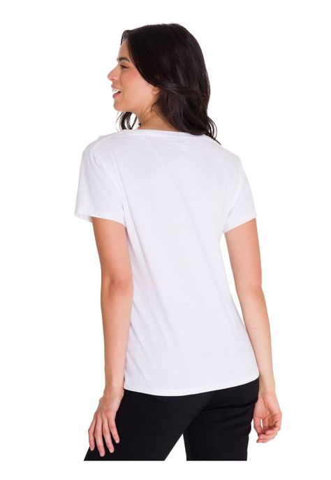 Polera Metallic Script V-Neck Mujer Blanca-3