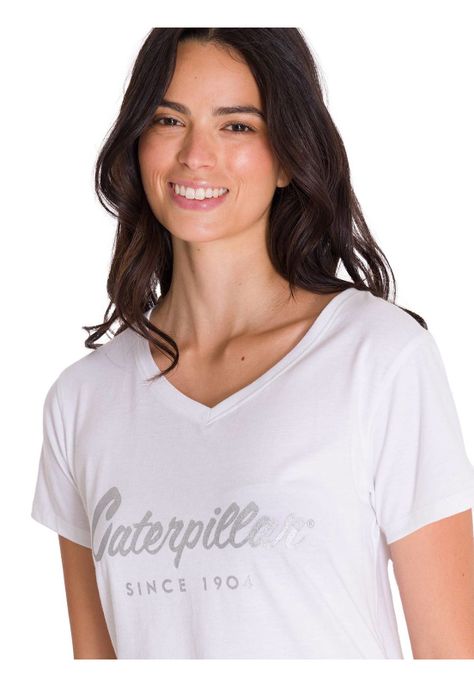 Polera Metallic Script V-Neck Mujer Blanca-4