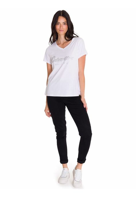 Polera Metallic Script V-Neck Mujer Blanca-5