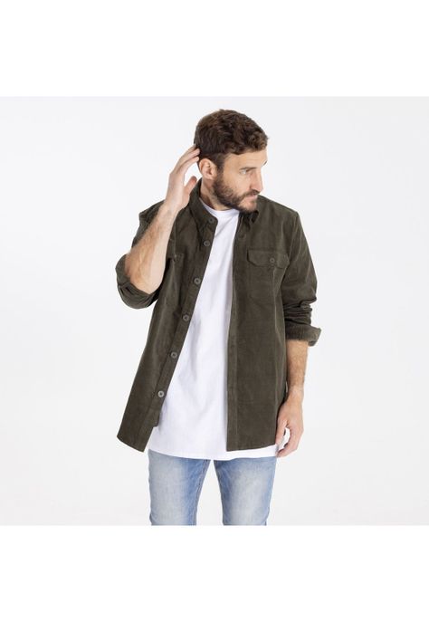 Camisa Manga Larga Brighton Cord Ii Verde Hombre-0
