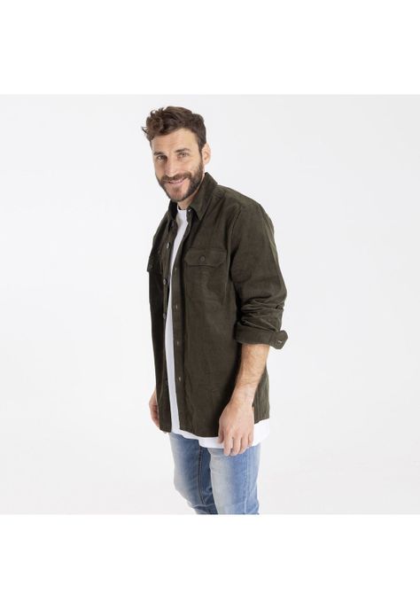 Camisa Manga Larga Brighton Cord Ii Verde Hombre-3