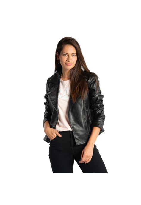 Chaqueta Mujer Faux Leather Moto Jacket Negro-0