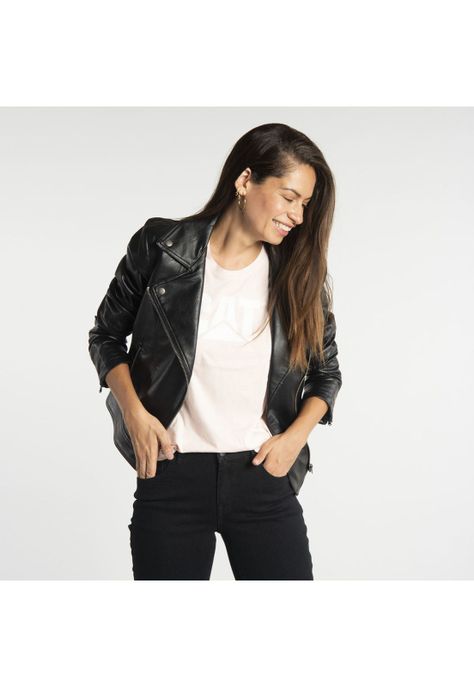 Chaqueta Mujer Faux Leather Moto Jacket Negro-1