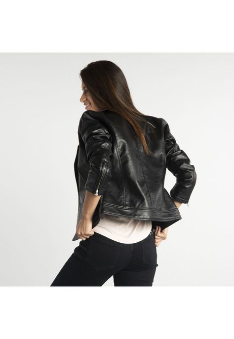 Chaqueta Mujer Faux Leather Moto Jacket Negro-2