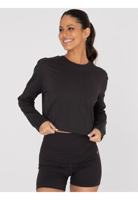 Polera deportiva Mujer Cotton Crop Top Negra-0