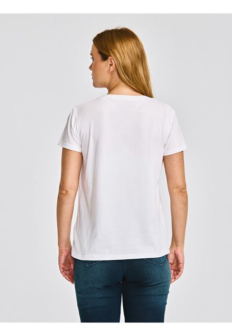 Polera cuello en V Manga Corta Mujer Script Blanco-4
