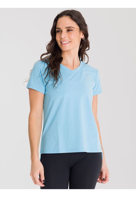 Polera deportiva Mujer cuello en V Celeste-0