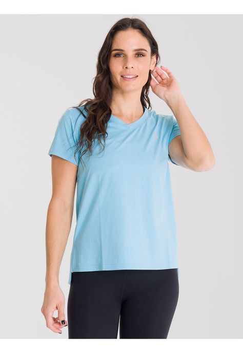 Polera deportiva Mujer cuello en V Celeste-3