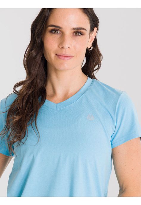 Polera deportiva Mujer cuello en V Celeste-4